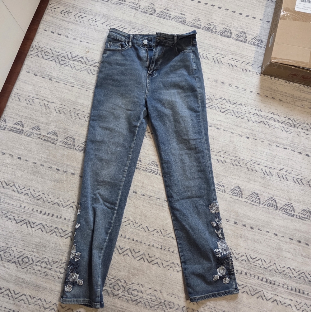 Floral Embroidered Boot Cut Jeans
